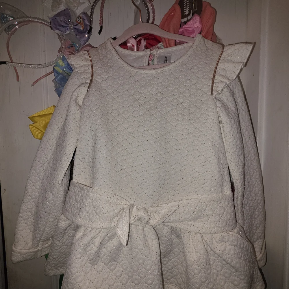 Rare Editions Cream Quilted Long-Sleeve Dress & Brown&White Legging
